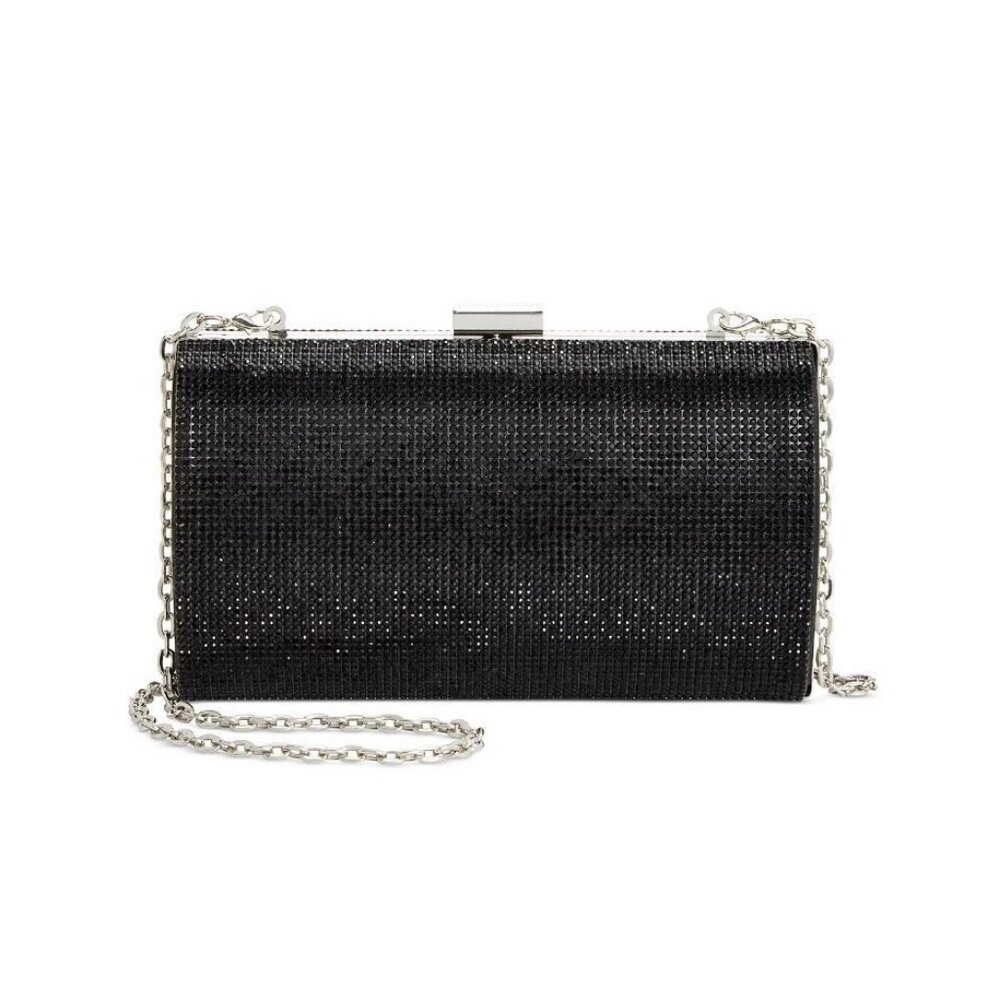 INC Ranndi embellished crystal women's clutch minaudiere evening bag - BLACK